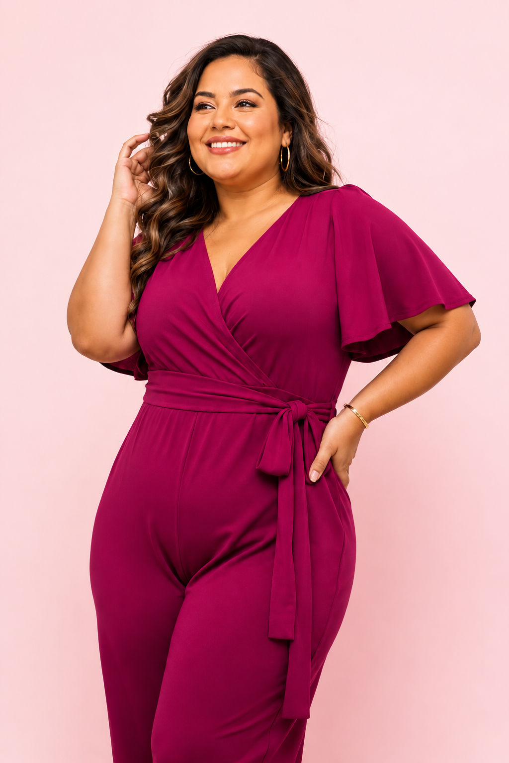 Inspiración de estilo: modelo de talla Plus con un vestido magenta